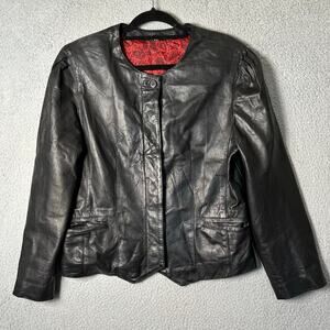 Vera Pelle Leather Jacket Womens L‎ Black Long Sleeve Moto Biker Made in Italy